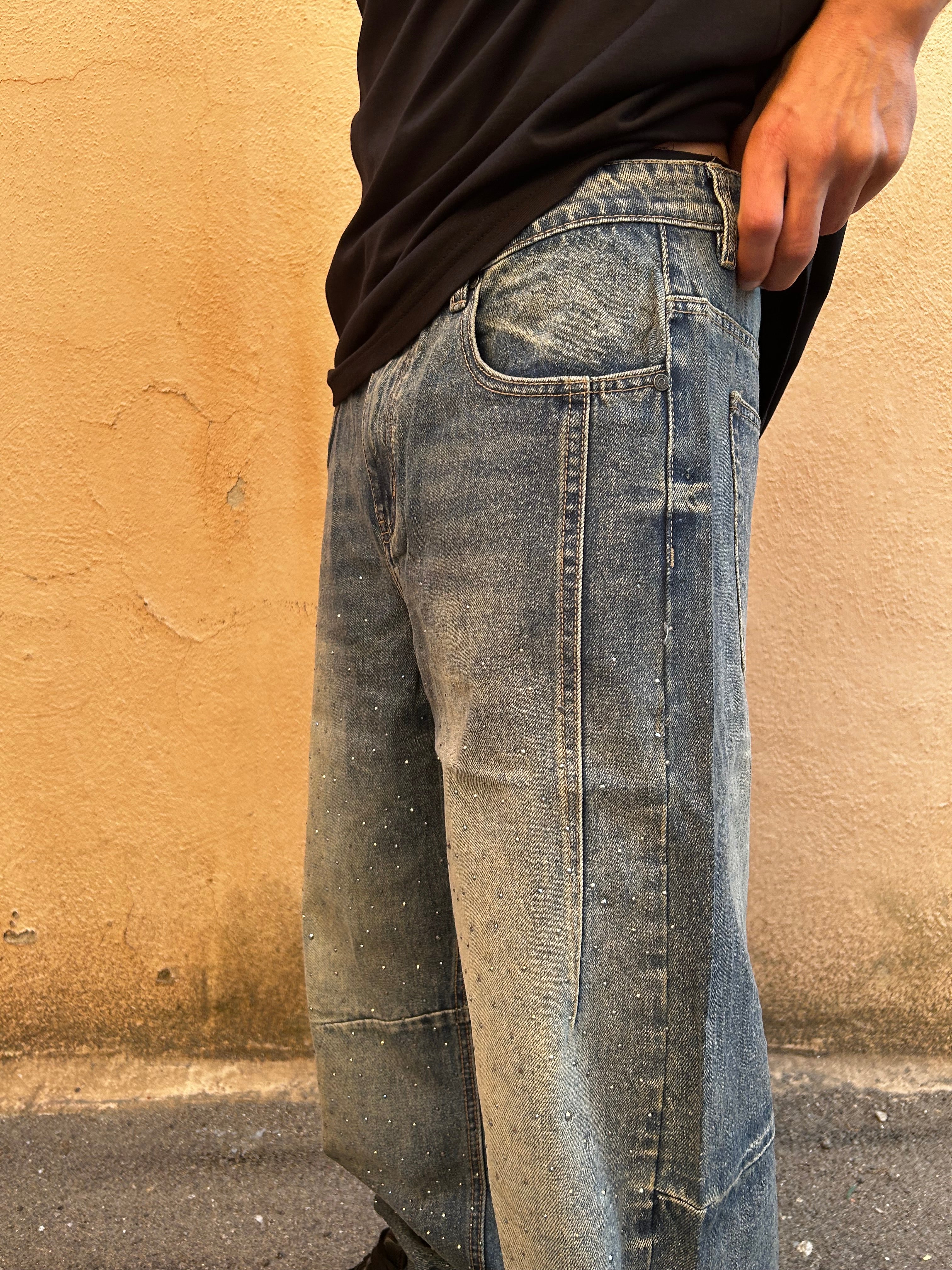 Jeans baggy con brillantini